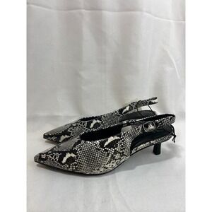 A New Day Women Snakeskin Print Point Toe Slingback Kitten Heels Black White 6.5